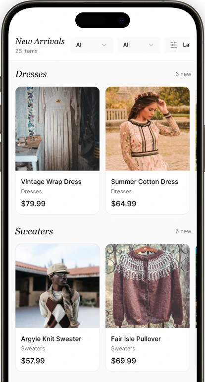 IdeaBoxes app — New Arrivals product listing