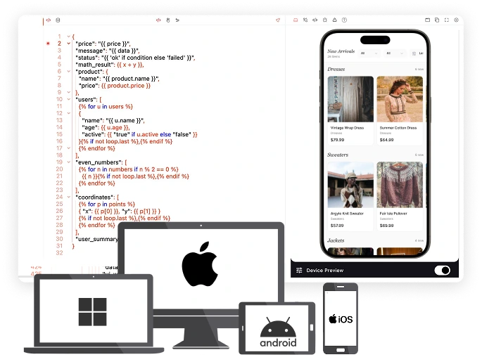 IdeaBoxes app development — code editor and multi-device preview